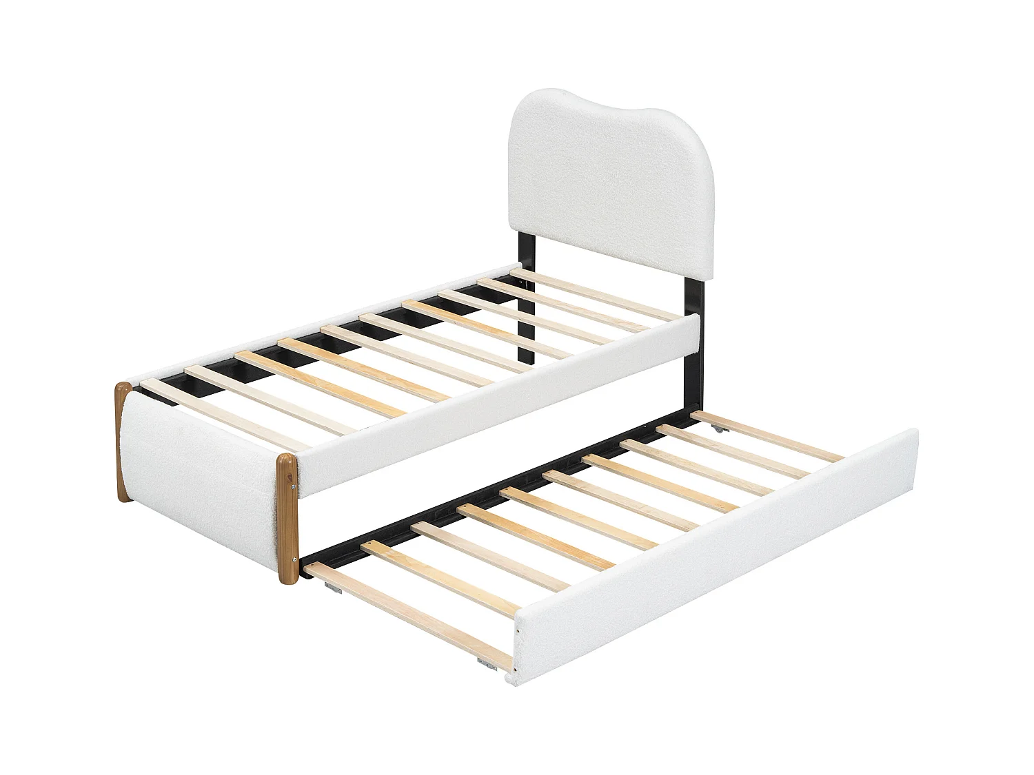 Onderschuifbed 90 x 200 cm + 90 x 190 cm - moderne stijl - pluche stof - lattenbodem - wit