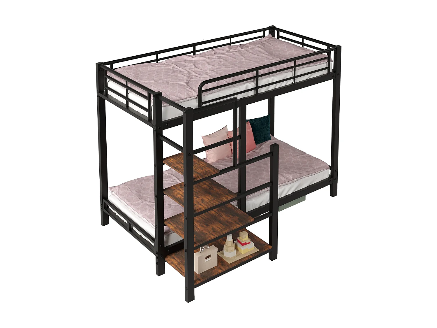 Stapelbedden 2 x 90 x 200 in metaal - planken en trappen - lattenbodem - zwart