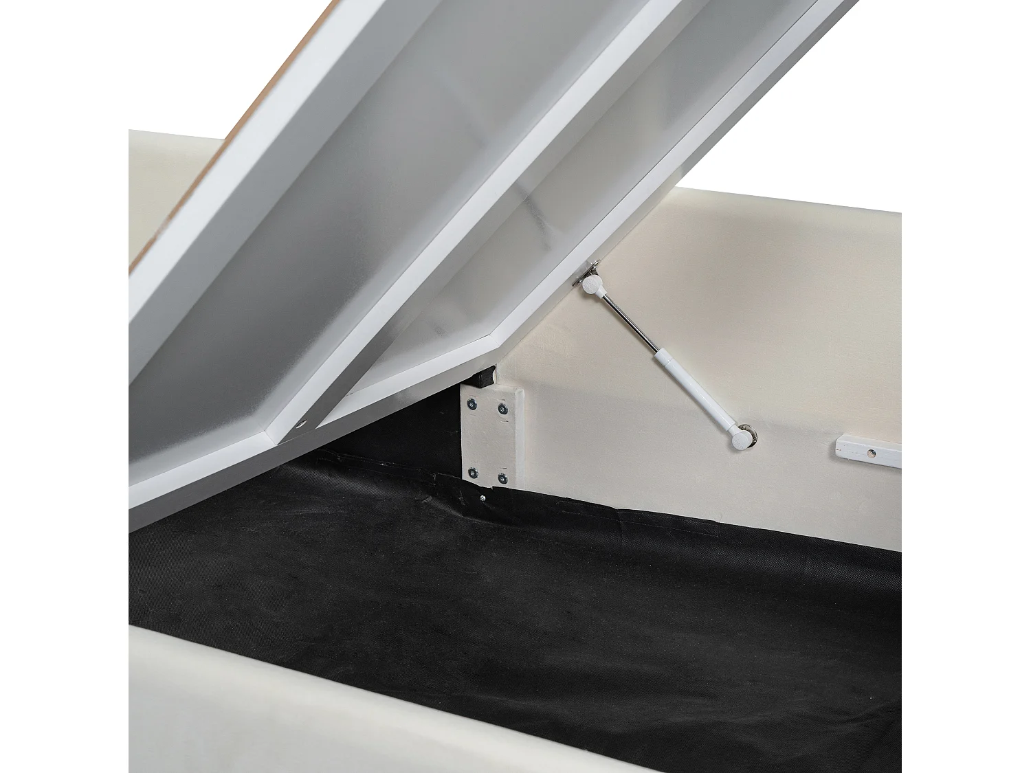 Lit capitonné 90 x 200 cm avec coffre de rangement - Velours et bois - tête de lit en arc-en-ciel - beige