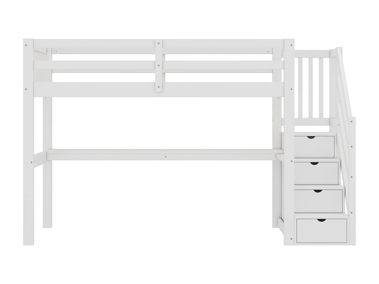 Letto a soppalco 90 x 200 cm con scrivania e 4 cassetti - legno di pino + MDF - rete a doghe - bianco