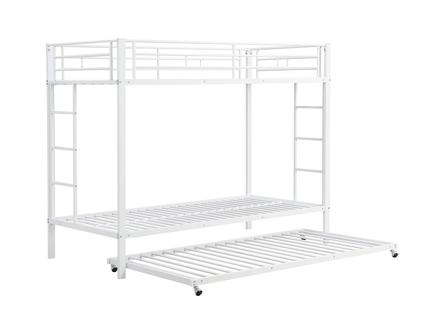 Stapelbedden 2 x 90 x 200 + onderschuifbed 90 x 190 - Metaal - Lattenbodem - Wit