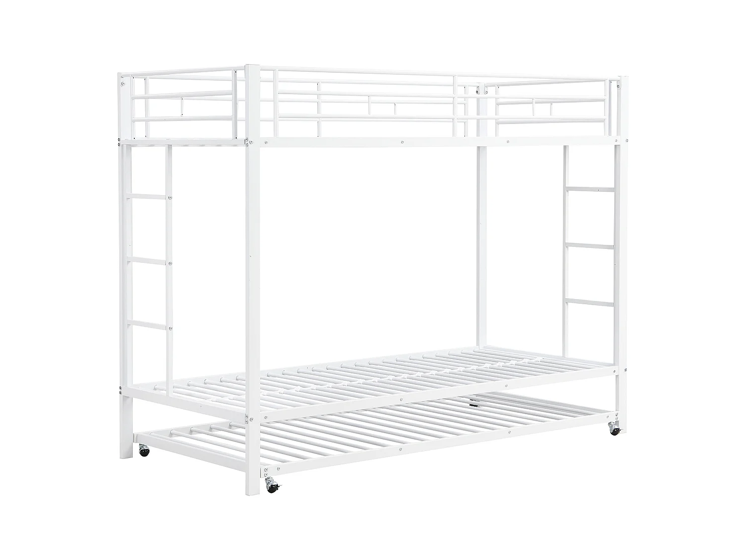 Stapelbedden 2 x 90 x 200 + onderschuifbed 90 x 190 - Metaal - Lattenbodem - Wit