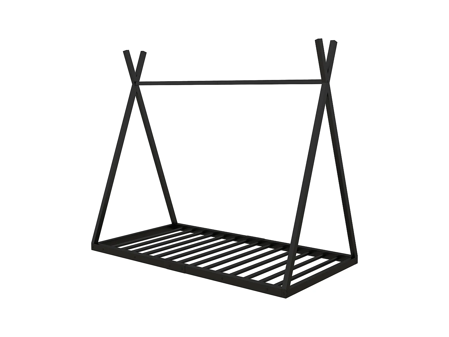 Tipi-Bett 90 x 200 cm aus Metall für Babys – Dreiecksform – Lattenrost – Schwarz