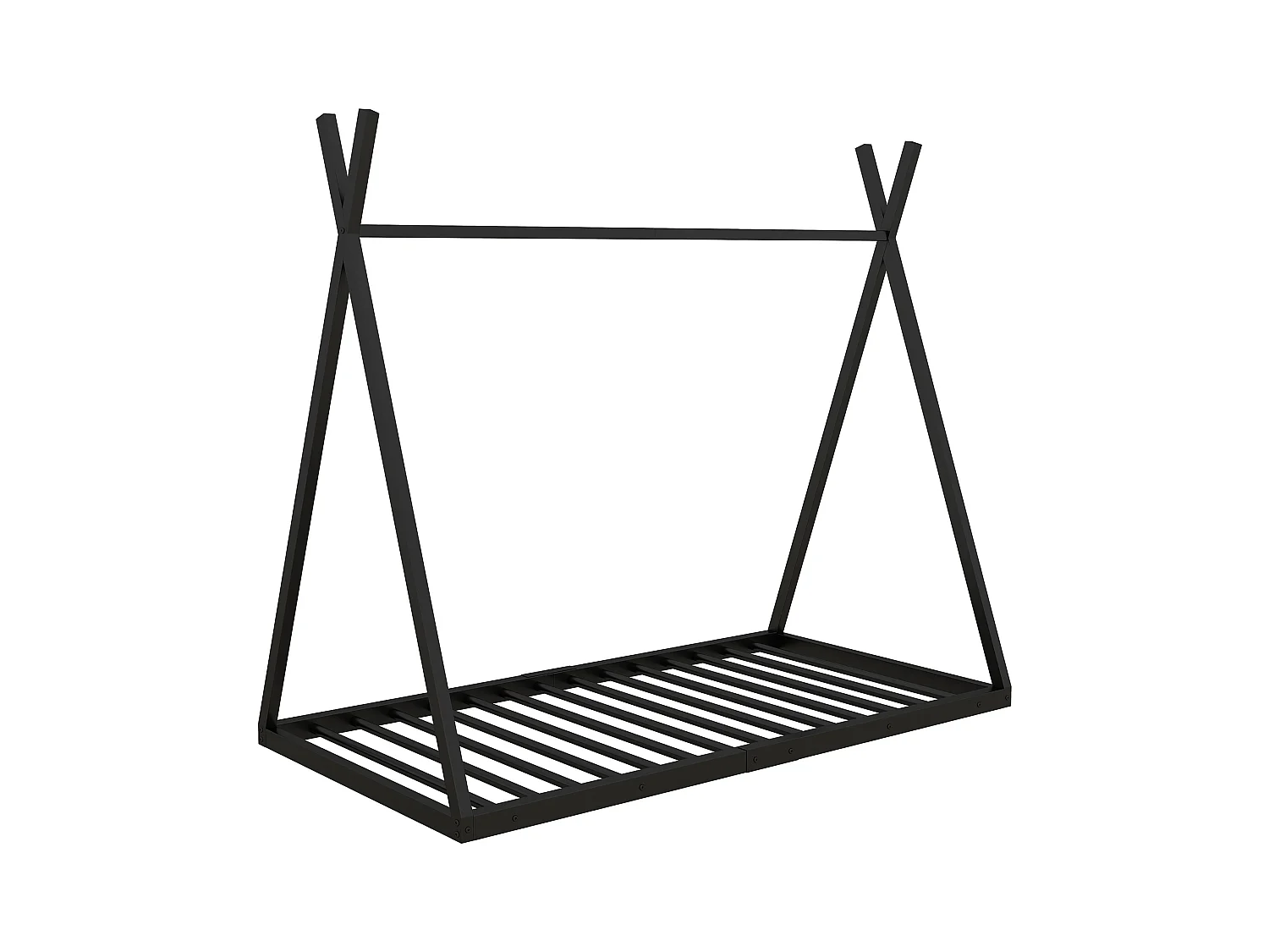 Tipi-Bett 90 x 200 cm aus Metall für Babys – Dreiecksform – Lattenrost – Schwarz