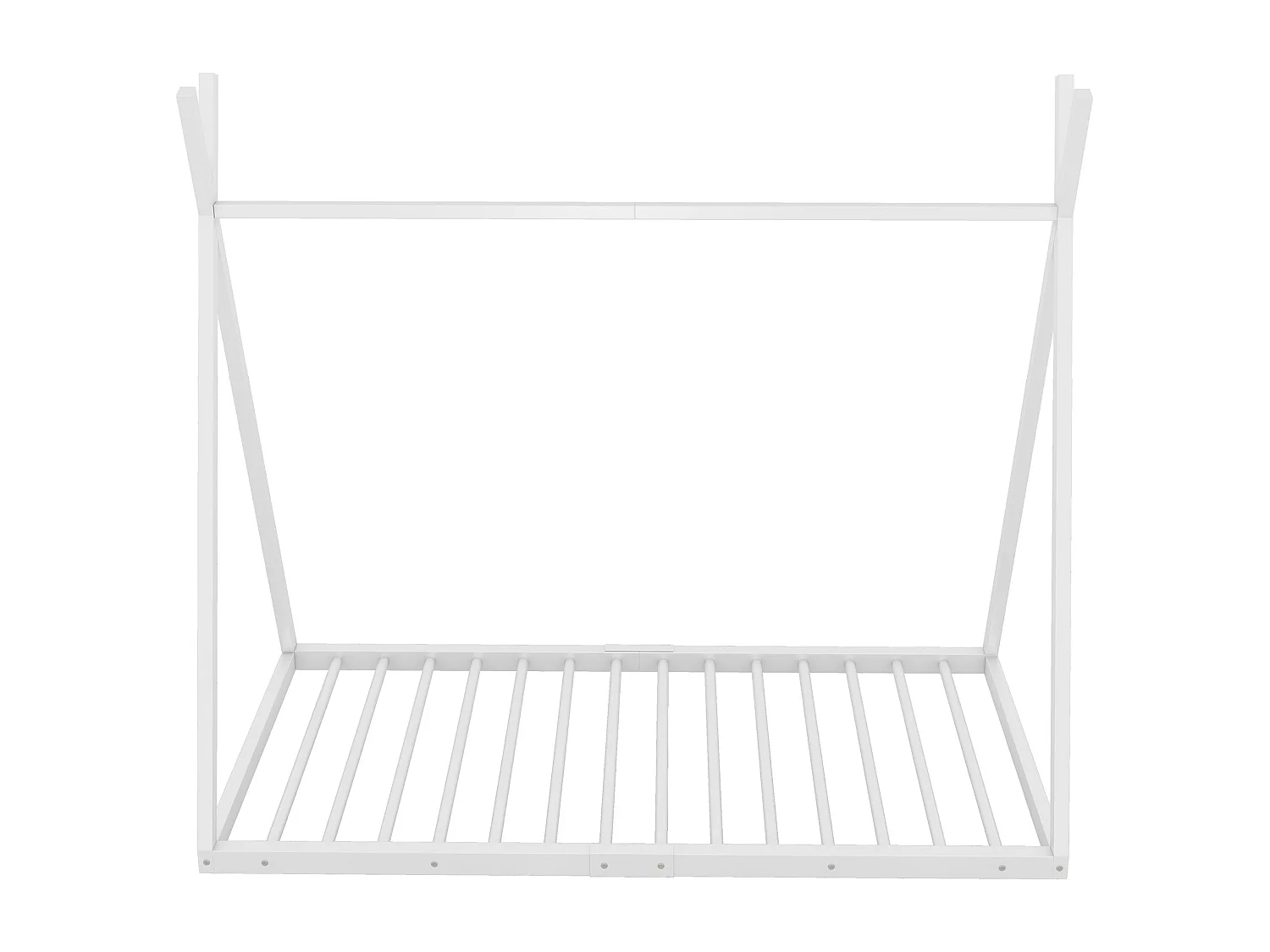 Tipi-Bett 90 x 200 cm aus Metall für Babys – Dreiecksform – Lattenrost – Weiß