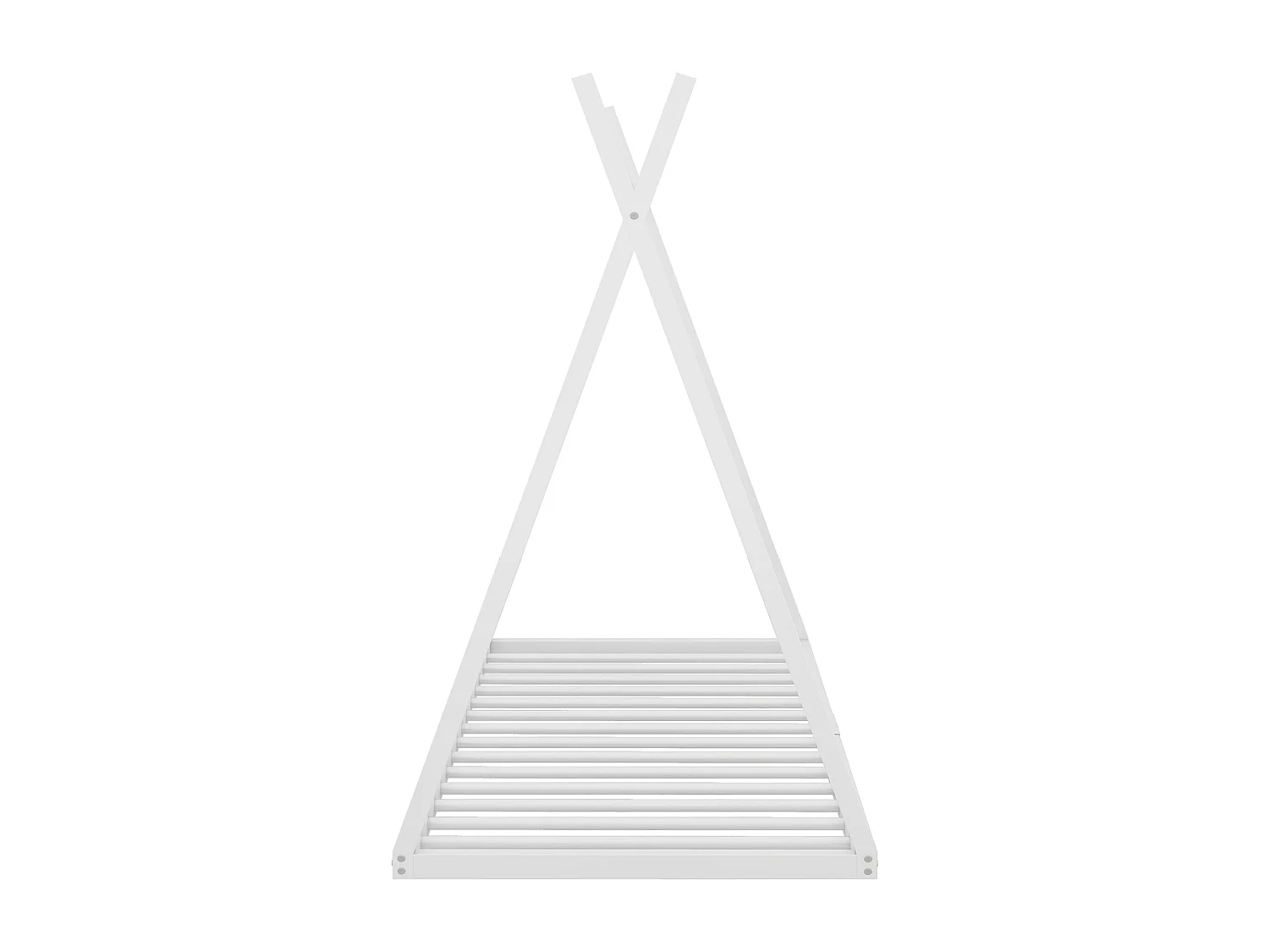 Tipi-Bett 90 x 200 cm aus Metall für Babys – Dreiecksform – Lattenrost – Weiß