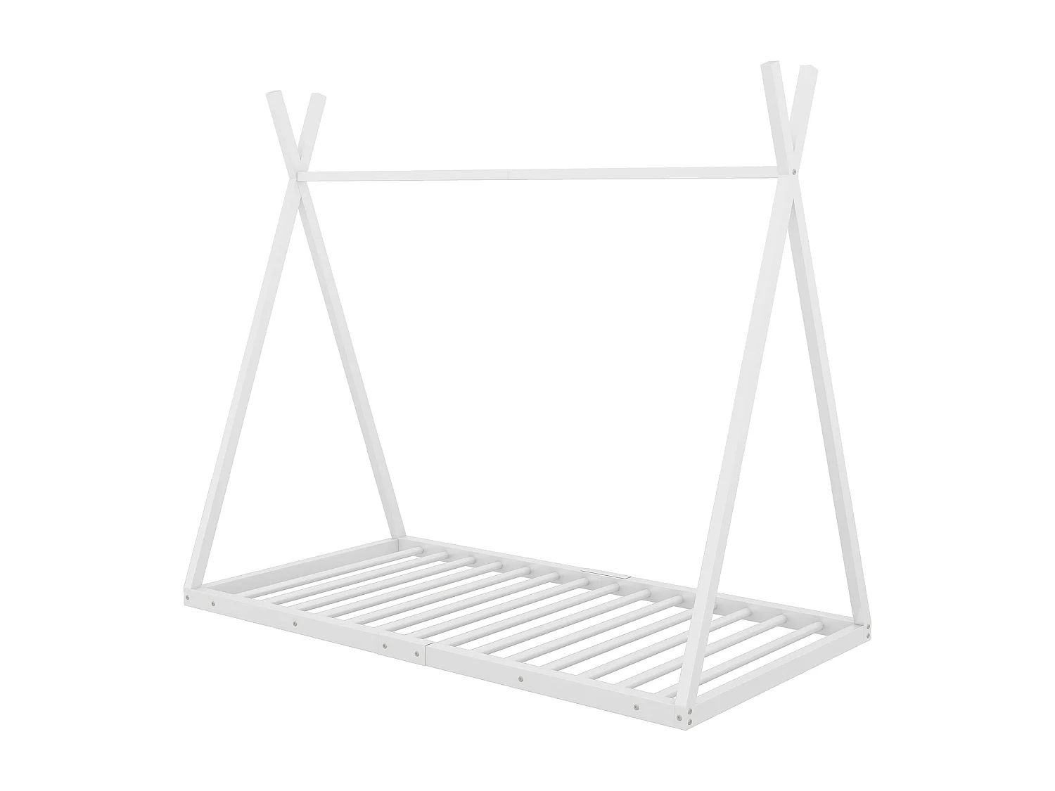 Tipi-Bett 90 x 200 cm aus Metall für Babys – Dreiecksform – Lattenrost – Weiß