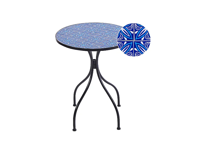Gartentisch Metall schwarz / blau Mosaik Muster 60 cm rund Cigilano