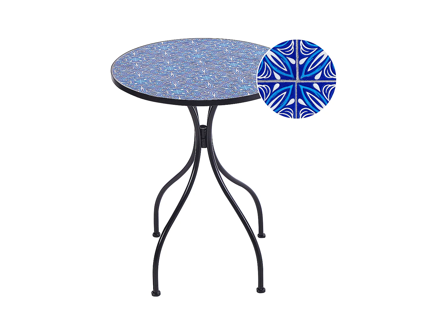 Gartentisch Metall schwarz / blau Mosaik Muster 60 cm rund Cigilano