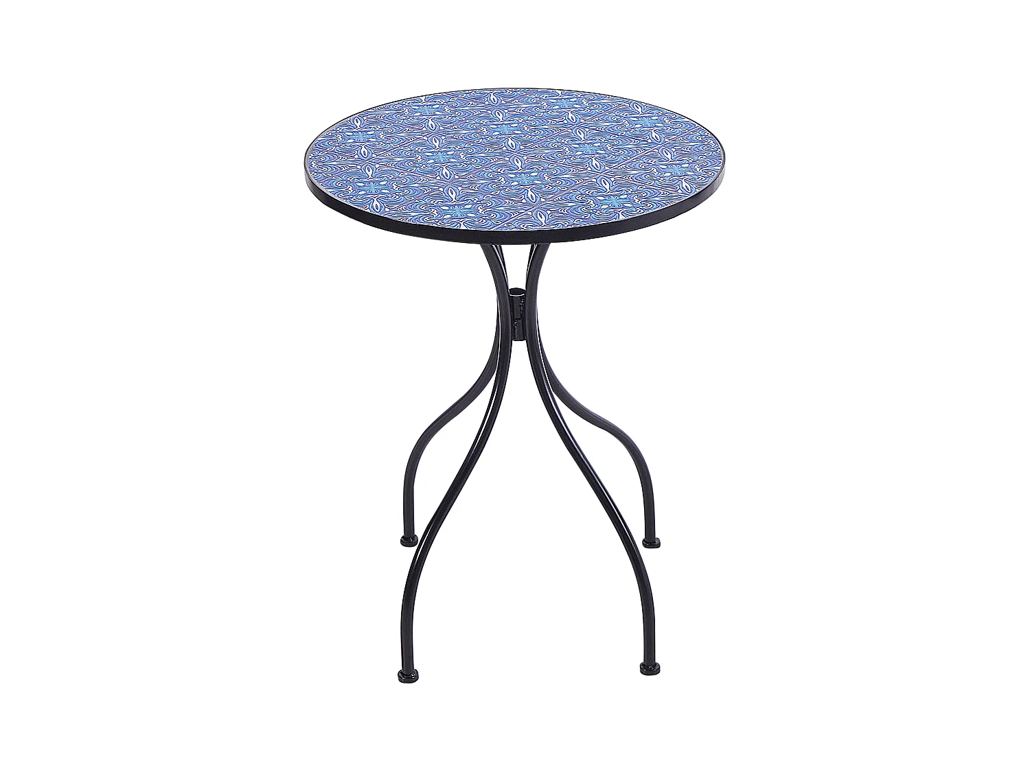 Gartentisch Metall schwarz / blau Mosaik Muster 60 cm rund Cigilano
