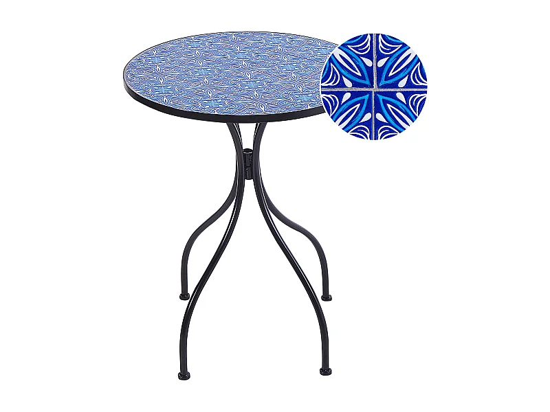 Gartentisch Metall schwarz / blau Mosaik Muster 60 cm rund Cigilano