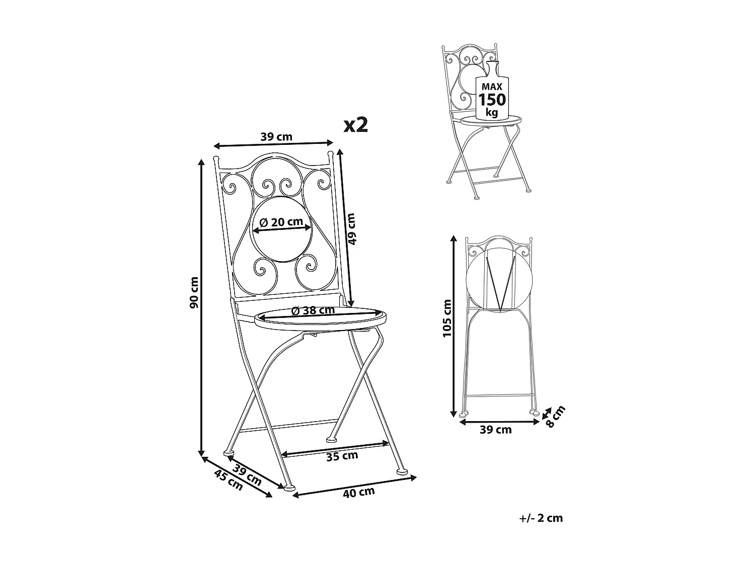 Lot de 2 chaises de jardin CAMPRENA Métal Noir