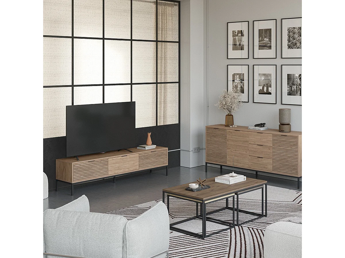 Mueble de TV con 3 cajones y patas de metal Ariel - L180 cm