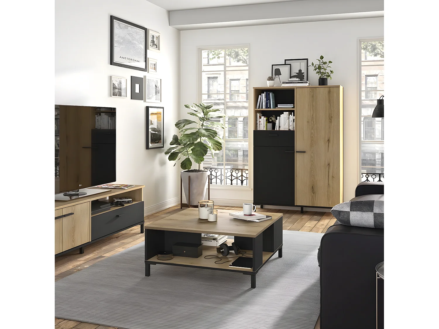 TV-Möbel 2 Türen 1 Schublade L160 cm - TRUST