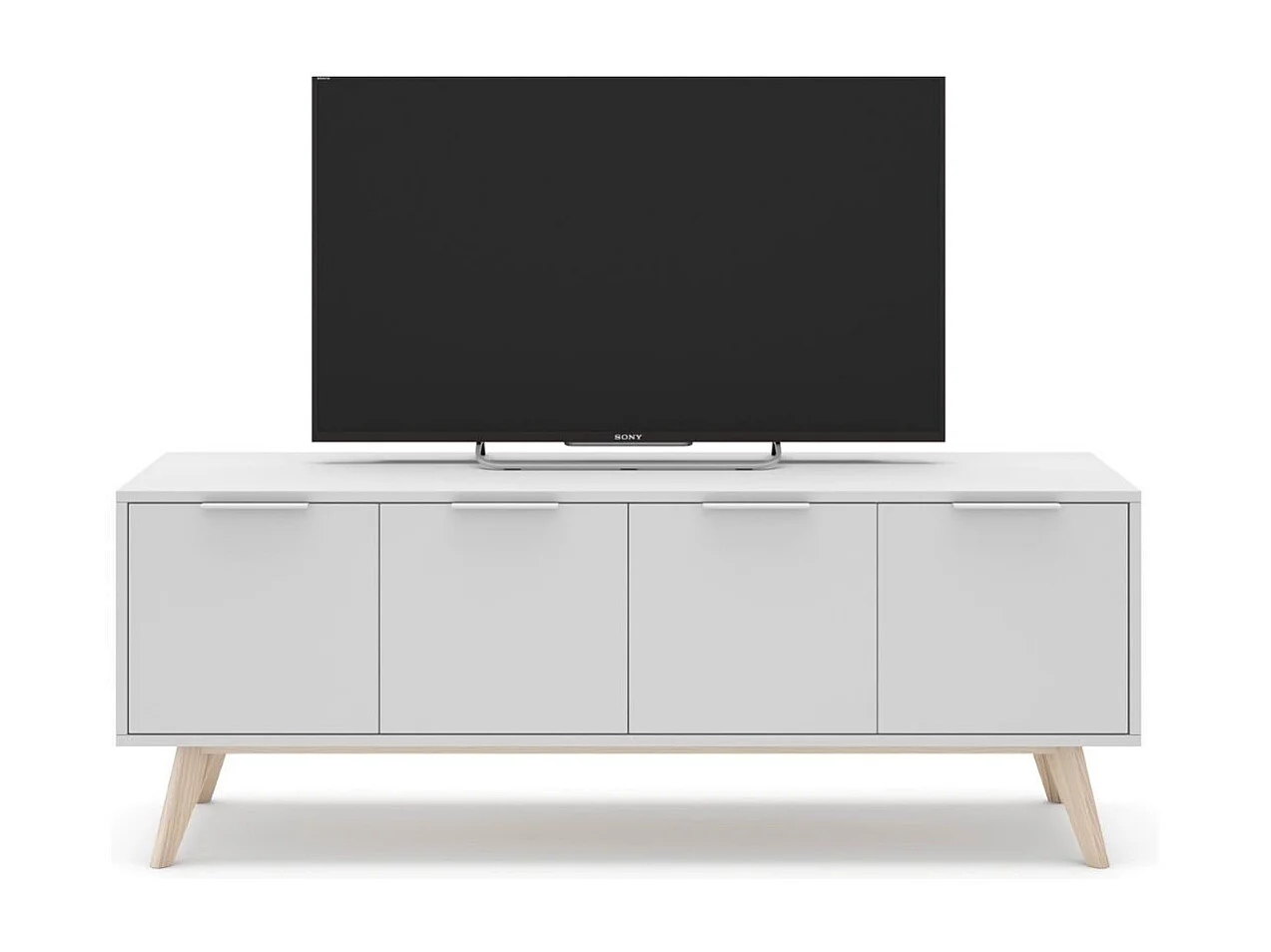 TV-meubel 4 deuren Wit en Massief Grenen L140 cm - Campus