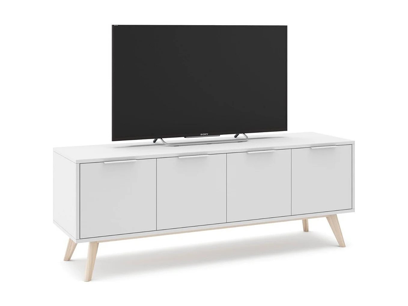 TV-meubel 4 deuren Wit en Massief Grenen L140 cm - Campus