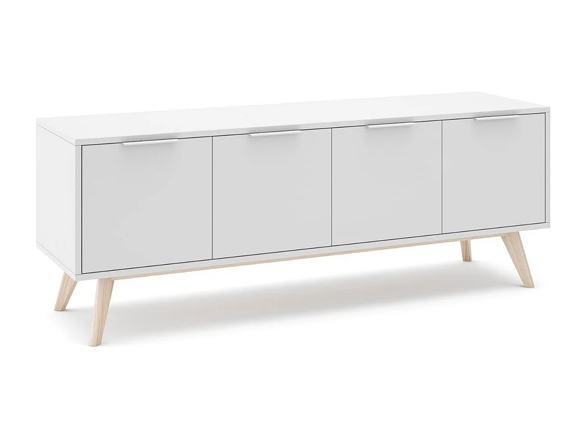 TV-meubel 4 deuren Wit en Massief Grenen L140 cm - Campus