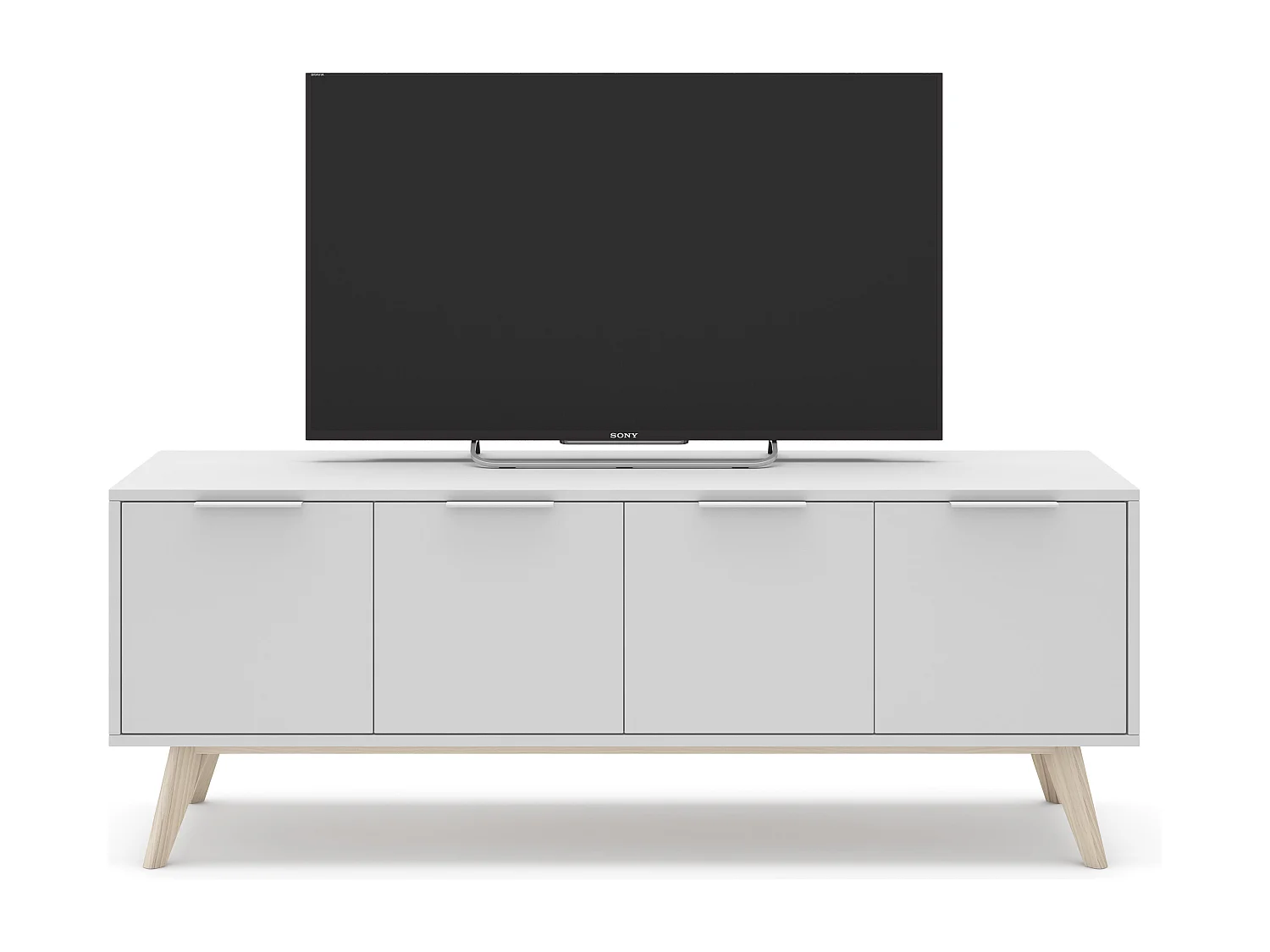 TV-meubel 4 deuren Wit en Massief Grenen L140 cm - Campus