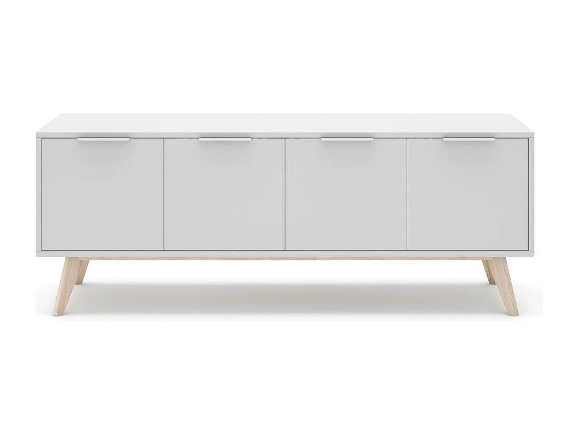 TV-meubel 4 deuren Wit en Massief Grenen L140 cm - Campus