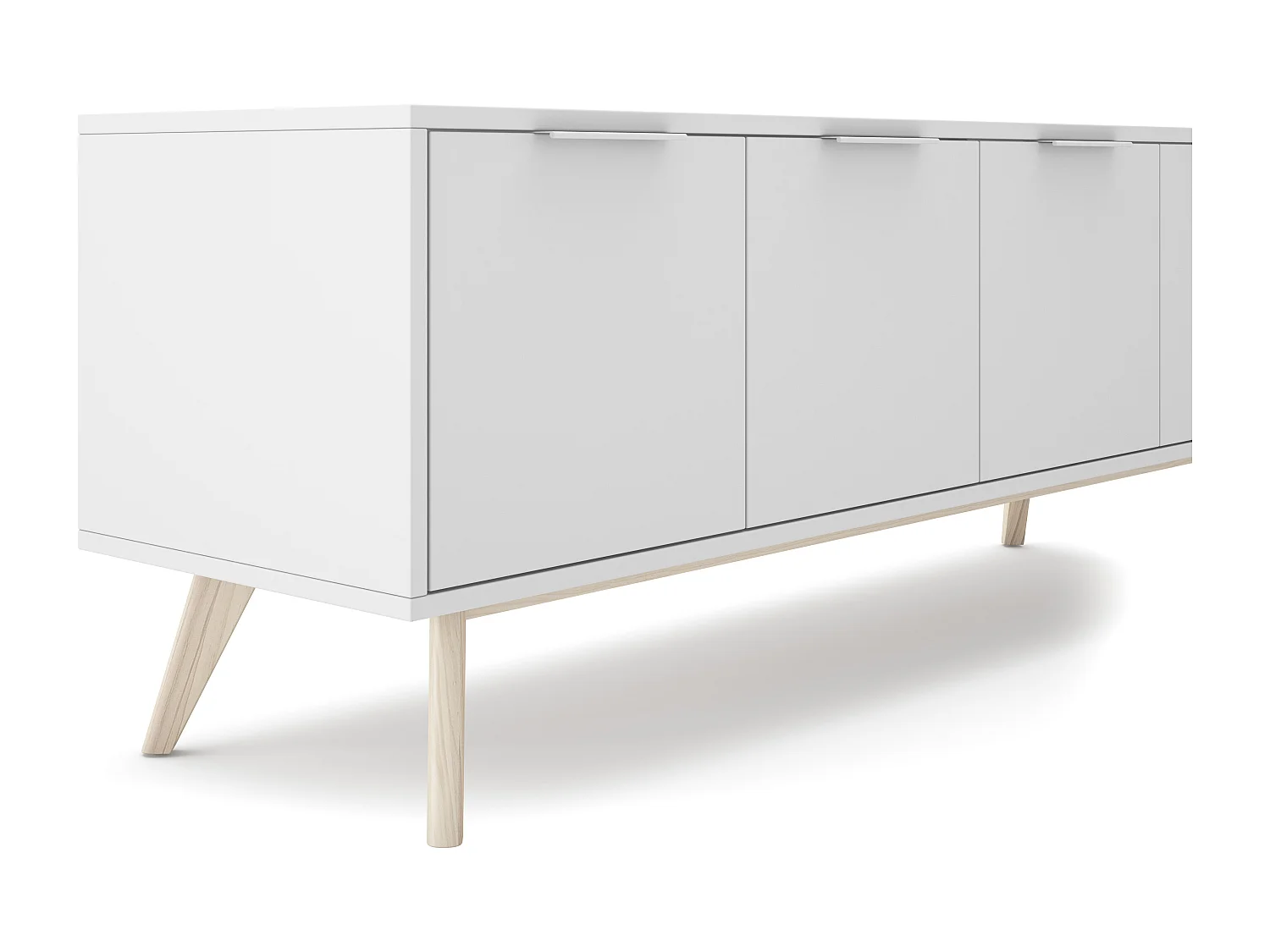 TV-meubel 4 deuren Wit en Massief Grenen L140 cm - Campus