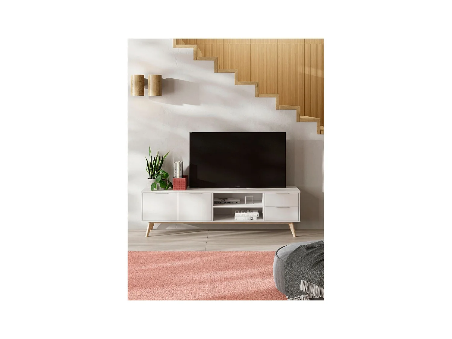 Meuble TV 2 Portes, 2 Tiroirs, 2 Niches L180 cm - Campus
