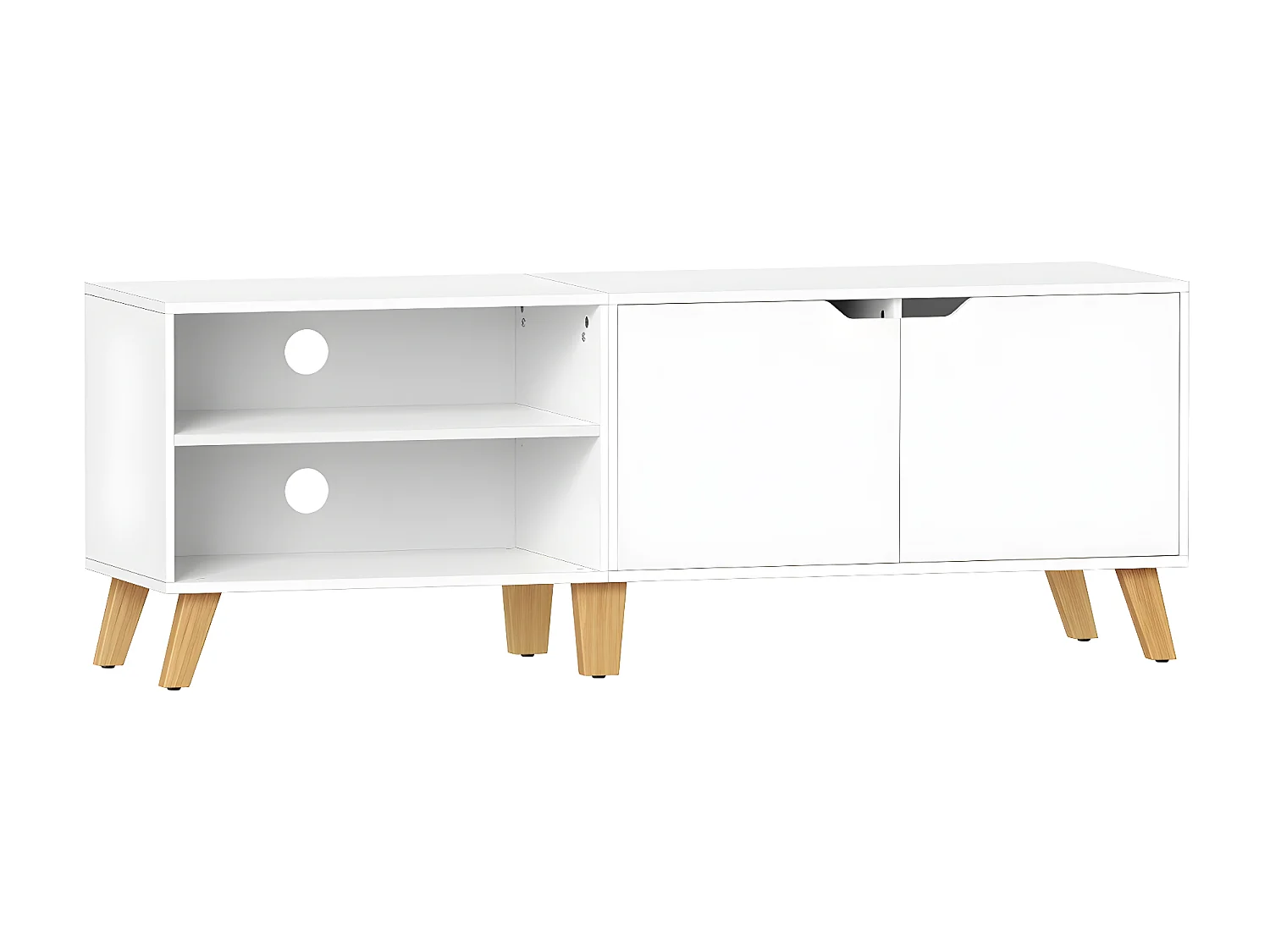 Meuble TV 2 niches et 2 portes blanc - L140 cm