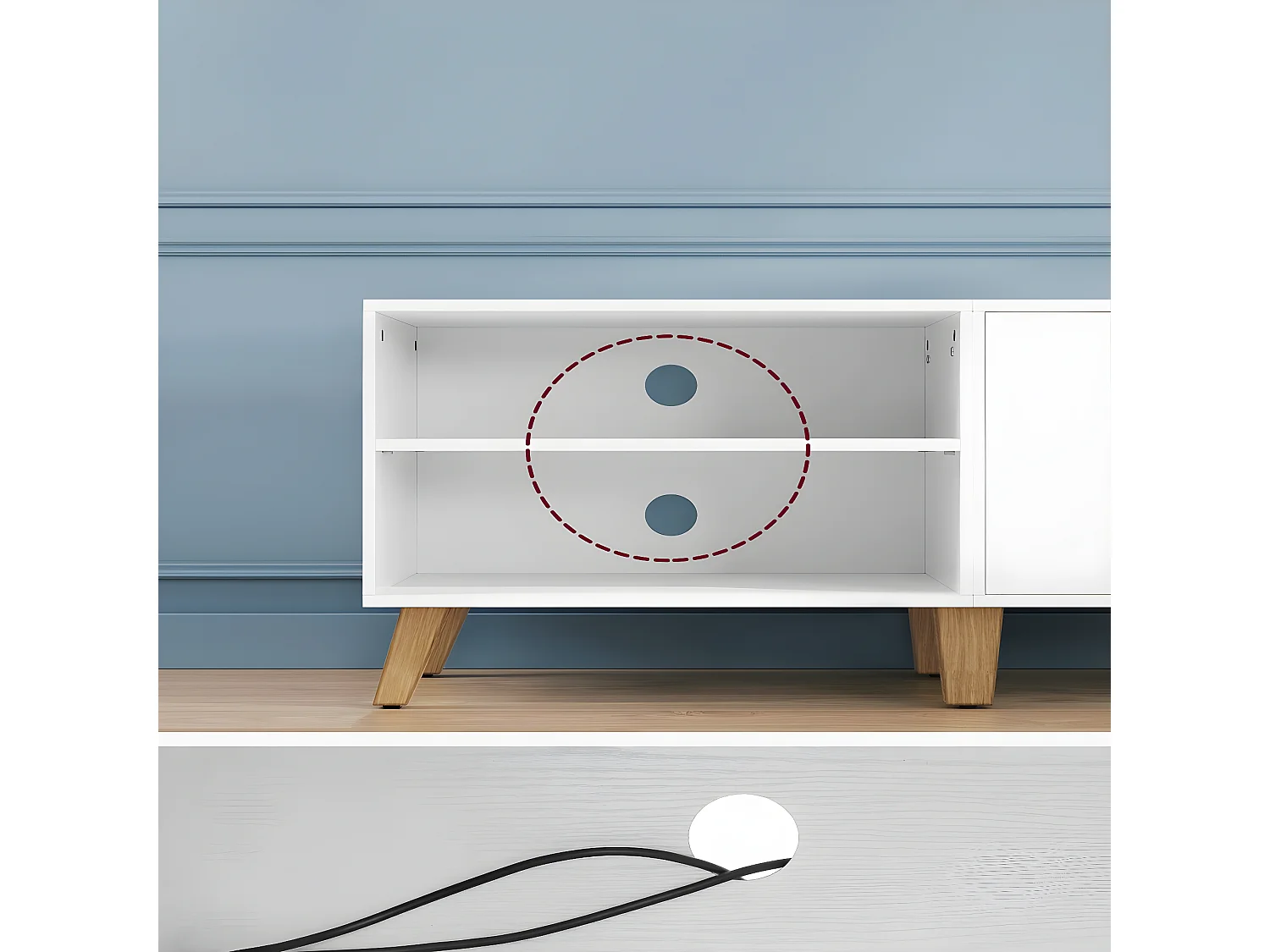 Meuble TV 2 niches et 2 portes blanc - L140 cm