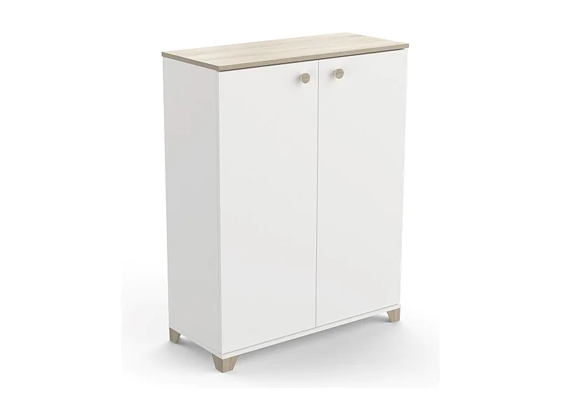 Kleine buffetkast met 2 openslaande deuren, eiken kronberg en wit decor - L79,7 cm