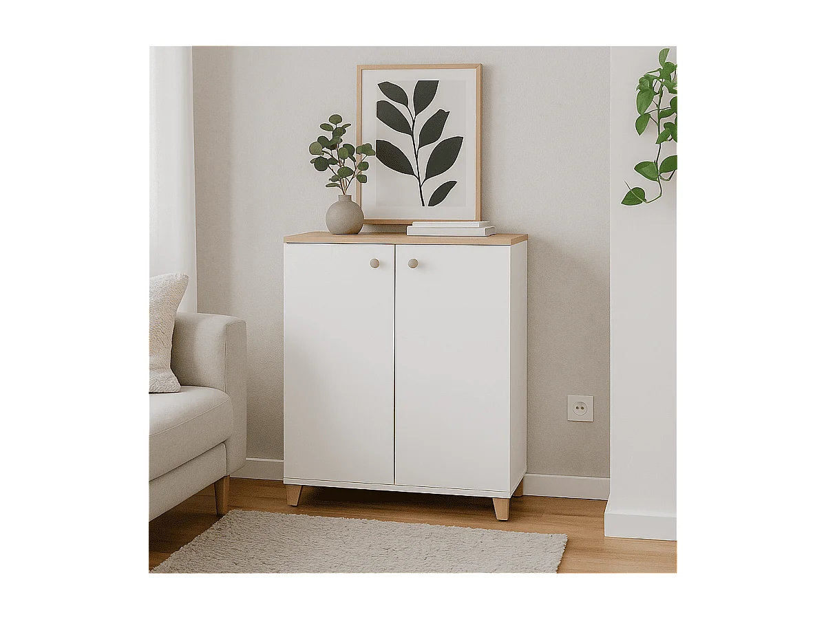 Pequeño buffet de 2 puertas abatibles decorado en roble kronberg y blanco - L79,7 cm
