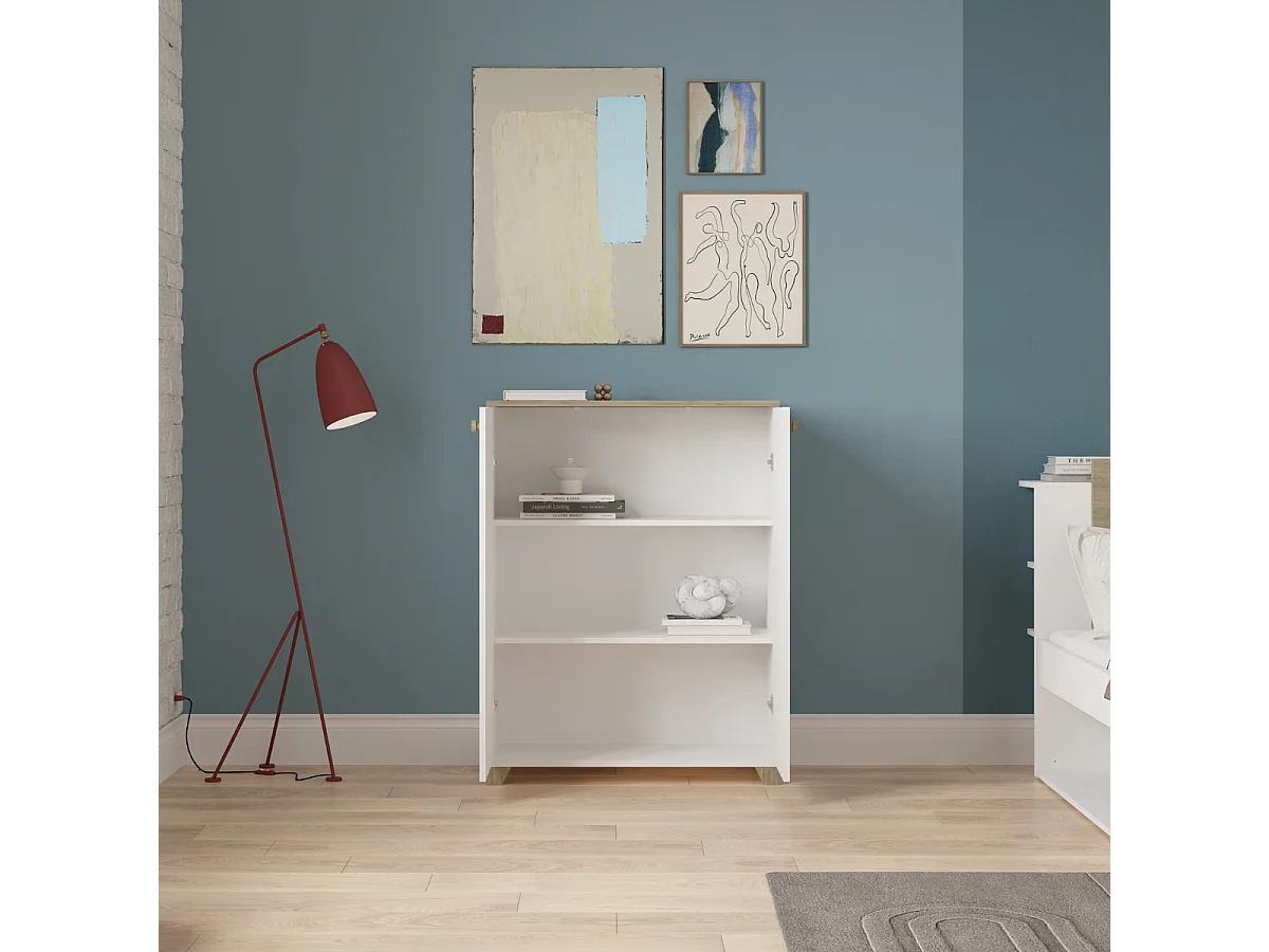 Pequeño buffet de 2 puertas abatibles decorado en roble kronberg y blanco - L79,7 cm