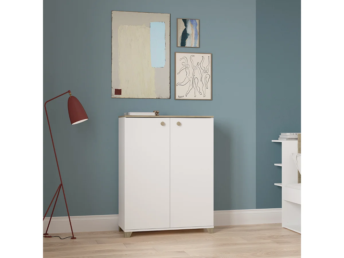 Pequeño buffet de 2 puertas abatibles decorado en roble kronberg y blanco - L79,7 cm