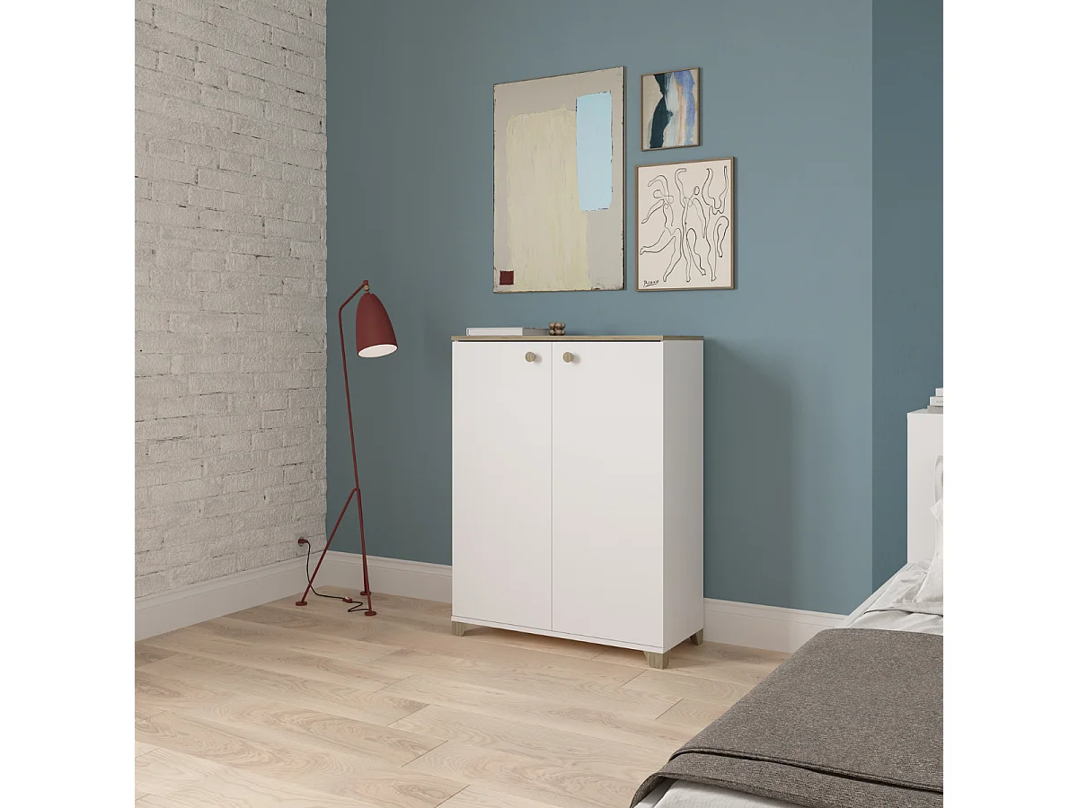 Pequeño buffet de 2 puertas abatibles decorado en roble kronberg y blanco - L79,7 cm