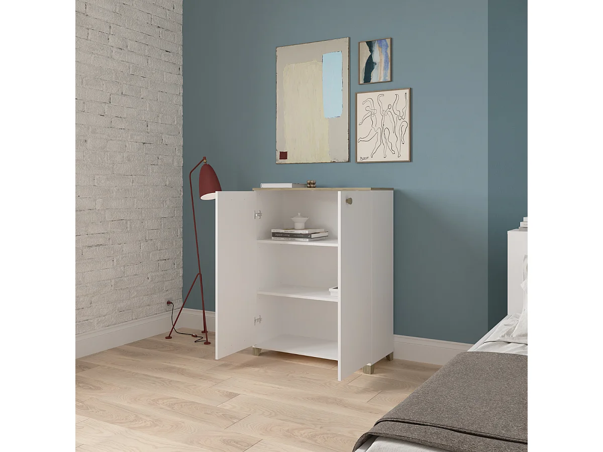 Pequeño buffet de 2 puertas abatibles decorado en roble kronberg y blanco - L79,7 cm