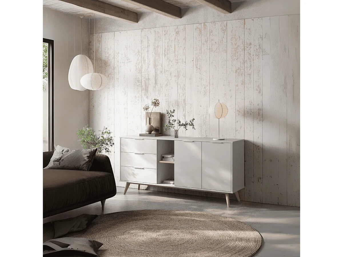 Buffet 2 Portes, 2 Niches et 3 Tiroirs L165 cm - Campus