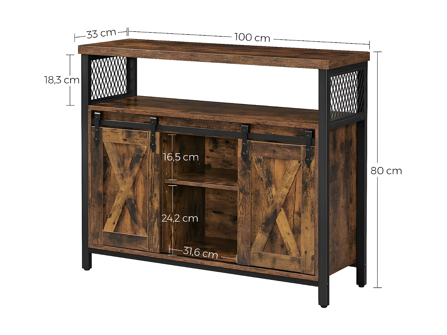 Buffet Estilo Industrial con Puertas Corredizas - L100 cm