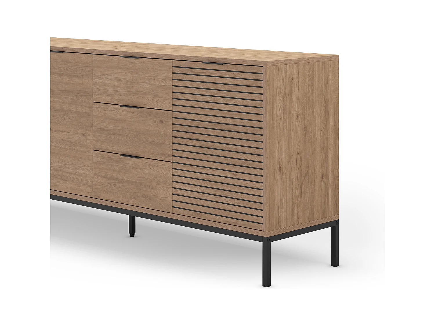 Buffet 3 portes 3 tiroirs et pieds en métal Ariel - L180 cm