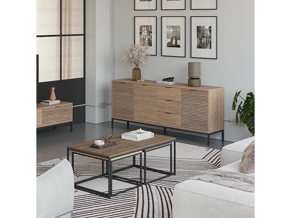 Buffet 3 portes 3 tiroirs et pieds en métal Ariel - L180 cm