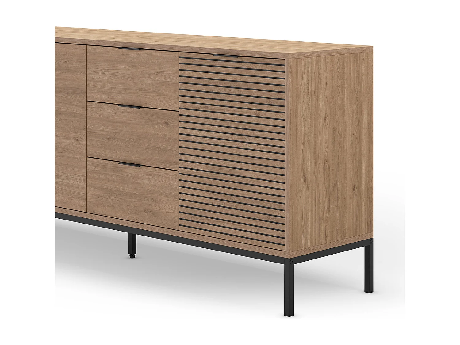 Buffet 3 portes 3 tiroirs et pieds en métal Ariel - L180 cm