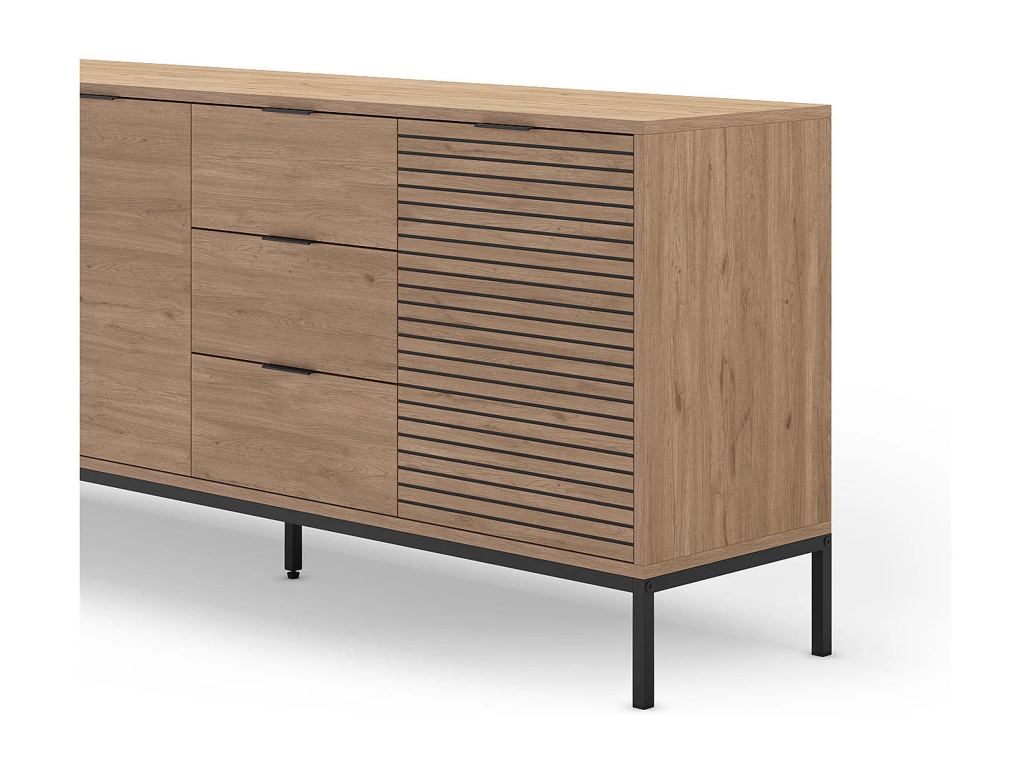 Buffet 3 portes 3 tiroirs et pieds en métal Ariel - L180 cm