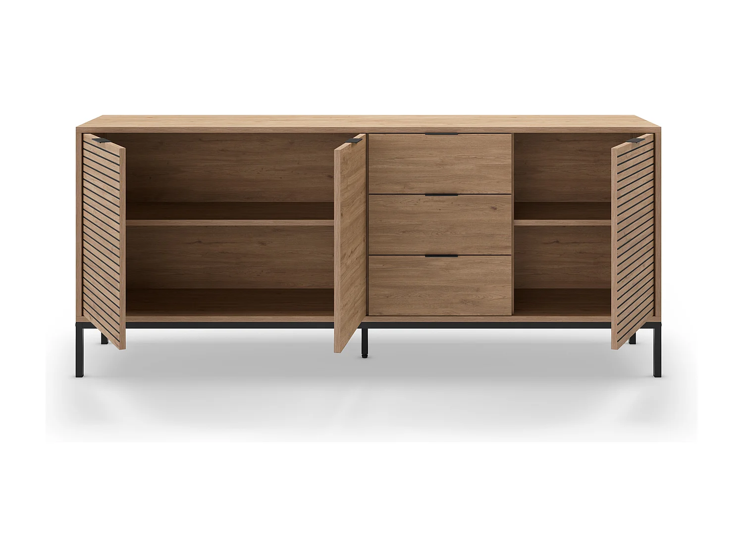 Buffet 3 portes 3 tiroirs et pieds en métal Ariel - L180 cm