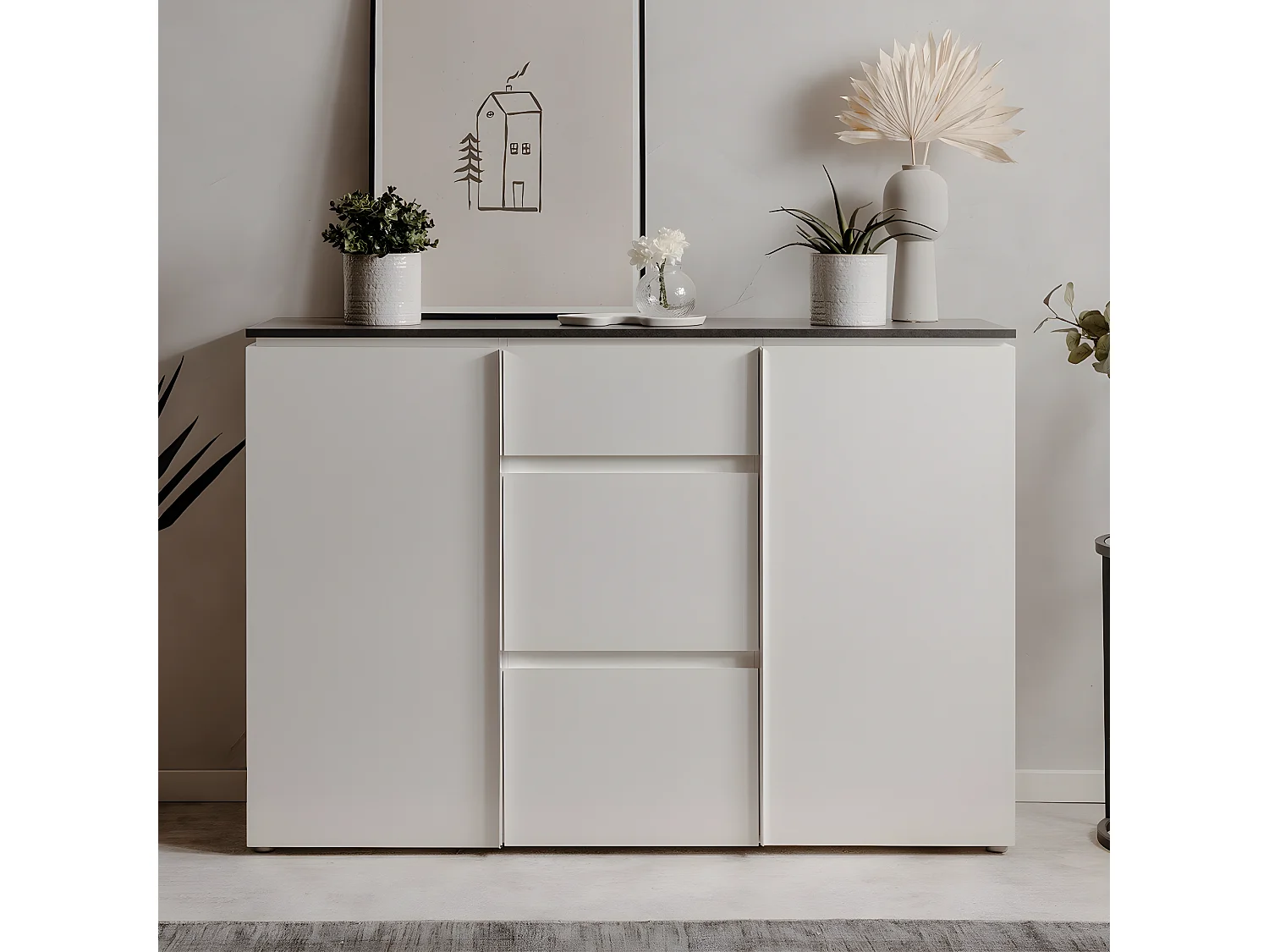 Buffet avec 2 portes et 3 tiroirs L133 cm - BREST