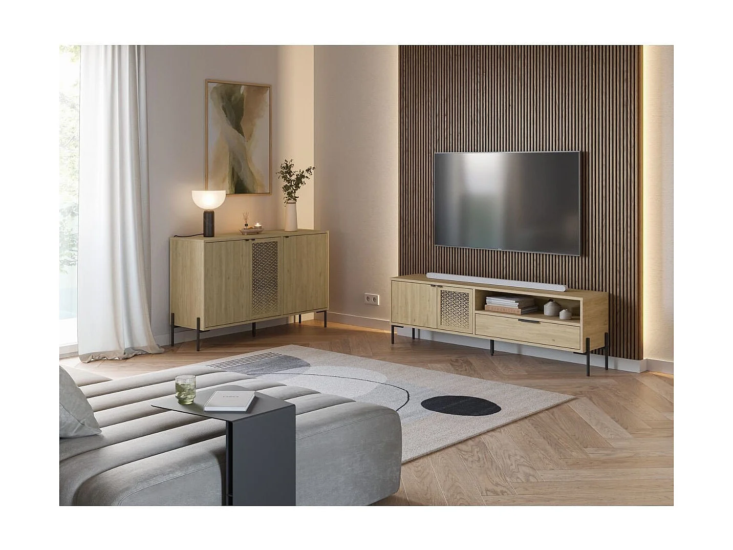 Buffet 3 Portes et Pieds en Métal L120 cm - Inca