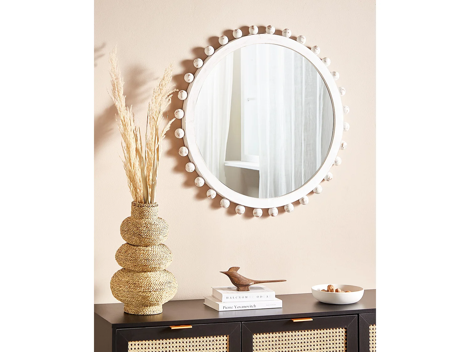 Miroir TAZILLY 71 cm 71 cm Bois de sapin Blanc cassé