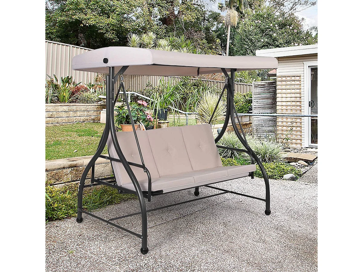 2 en 1 Jardin Balançoire Bain de Soleil, 3 Places avec Toit Réglable, Balancelle de Jardin, Dossier Ergonomique, pour Cour, Jardin, Balcon, 112x183x178 cm