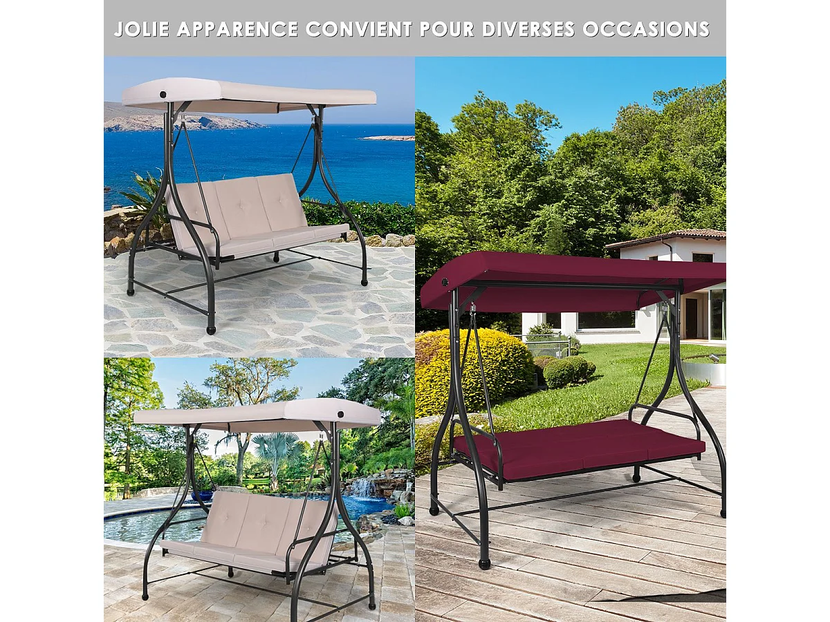2 en 1 Jardin Balançoire Bain de Soleil, 3 Places avec Toit Réglable, Balancelle de Jardin, Dossier Ergonomique, pour Cour, Jardin, Balcon, 112x183x178 cm