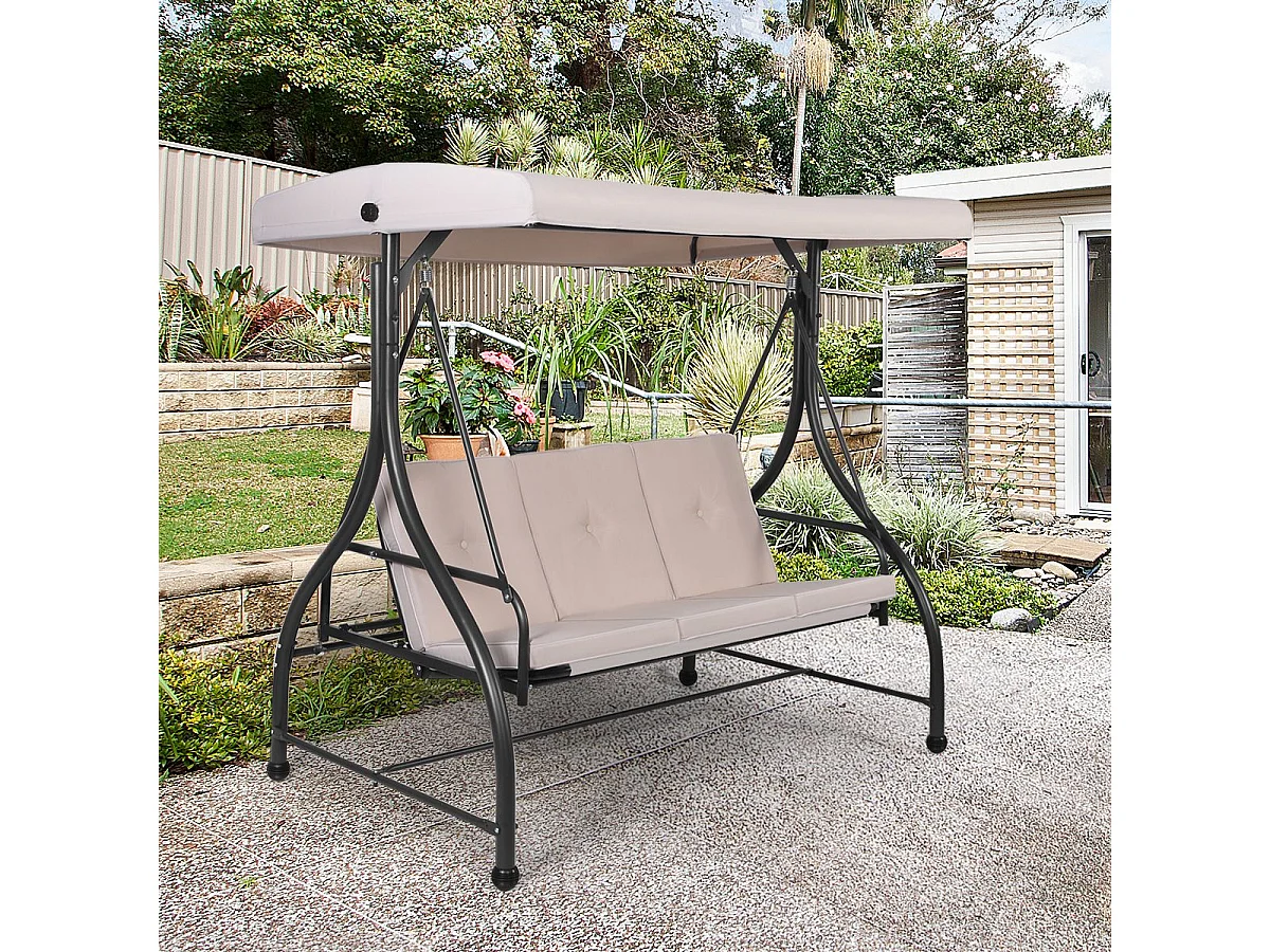 2 en 1 Jardin Balançoire Bain de Soleil, 3 Places avec Toit Réglable, Balancelle de Jardin, Dossier Ergonomique, pour Cour, Jardin, Balcon, 112x183x178 cm