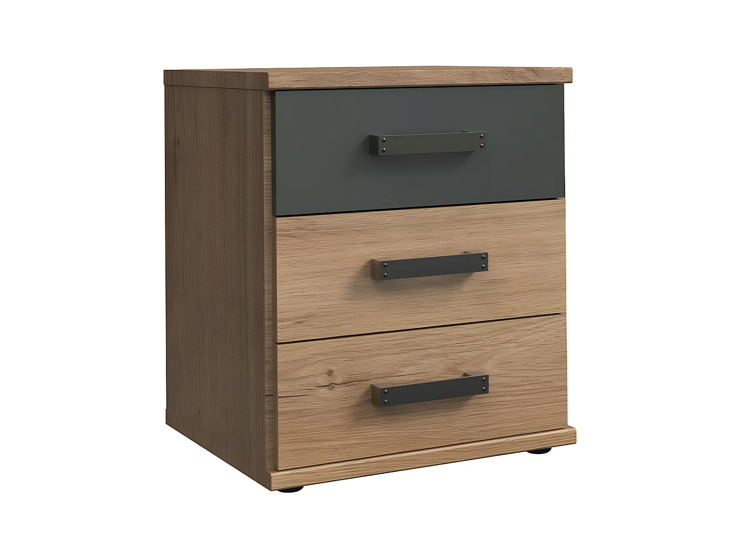 Comò 3 cassetti decoro quercia e grafite - L46 cm