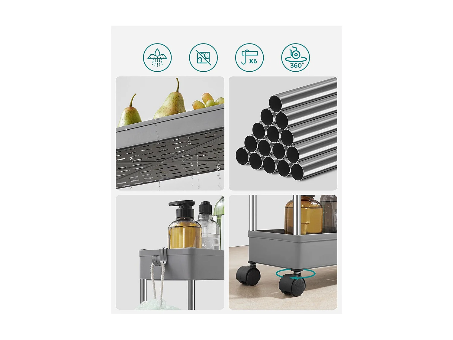 Desserte à roulettes à 4 étages - H88 cm