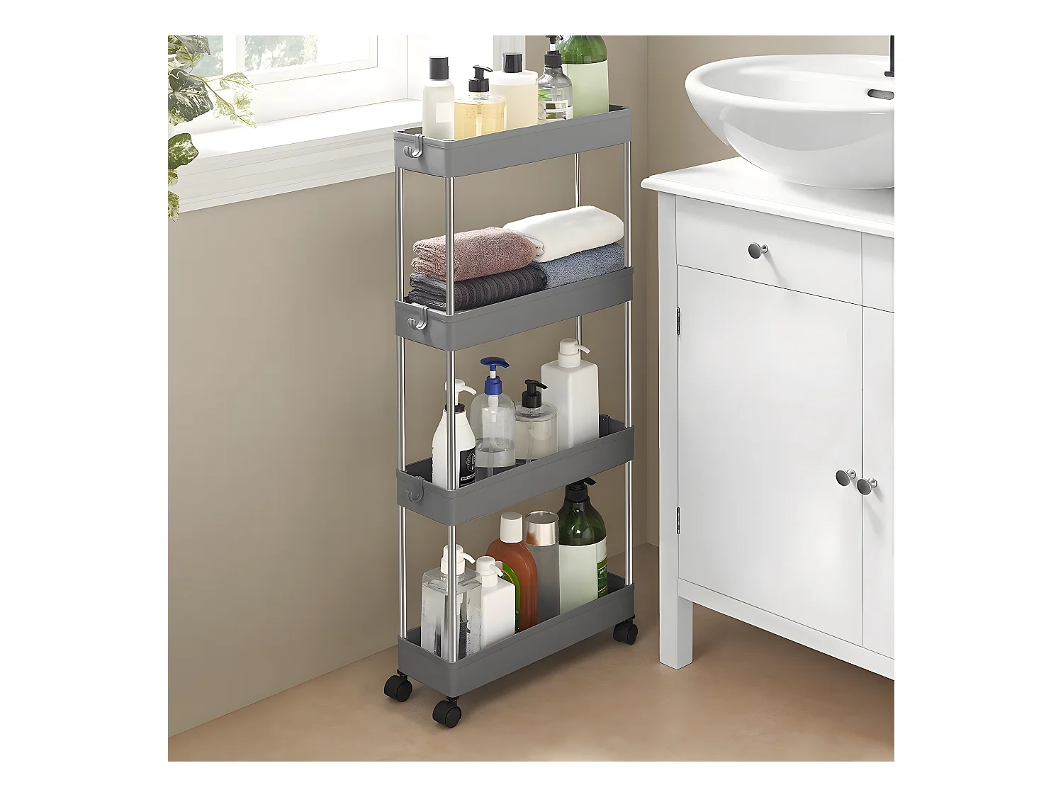 Desserte à roulettes à 4 étages - H88 cm