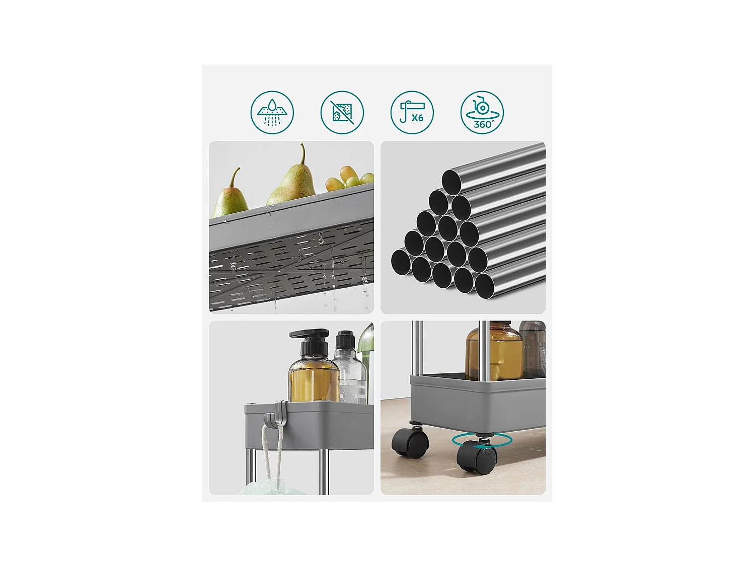 Desserte à roulettes à 4 étages - H88 cm